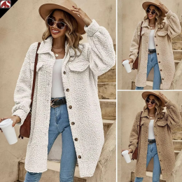 Button-down loose lapel plush coat