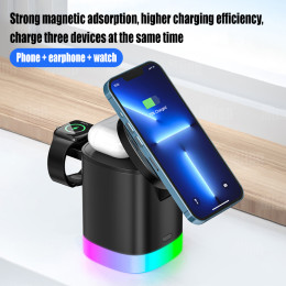 Foldable 3-in-1 mobile phone wireless charger with night light