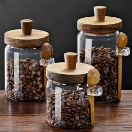 Sealed jar with wooden lid and spoon