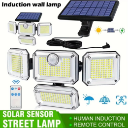 Four heads in one 333LED remote control solar wall light