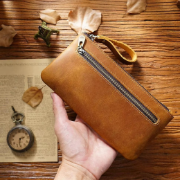 Vintage leather zipper storage bag