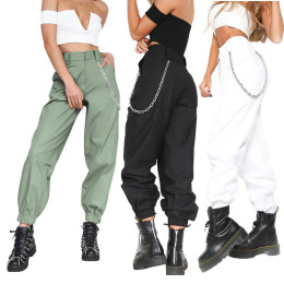 Women Cargo Pants Slacks Casual Harem Baggy Hip Hop Dance Outdoor Jogging Sweatpants Trousers with Chain