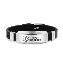 Stainless steel medical logo black silicone wristband