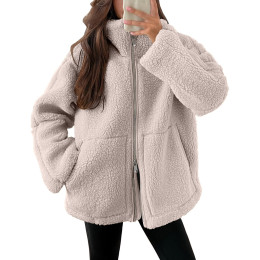 Autumn and winter women's solid color casual high collar coat warm coat
