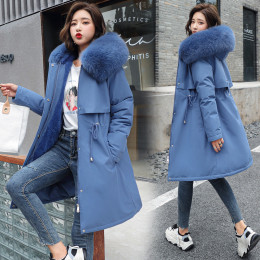 Winter women's large fur collar mid-length cotton coat