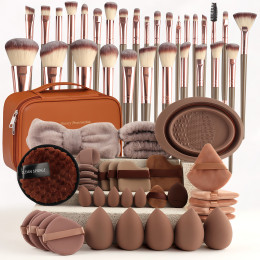 67-piece makeup brush and powder puff beauty tool set