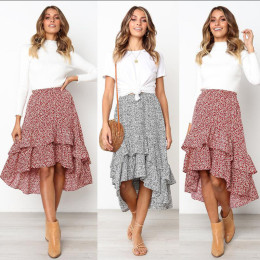 Irregular Patchwork Midi Skirt with Ruffles High Low Skirts for Women