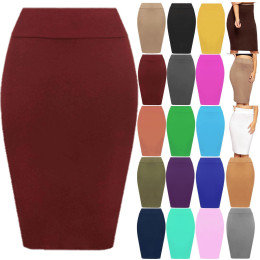 Plain Pencil High Waisted Ladies Stretch Midi Skirt