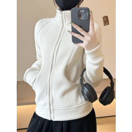 Slim Fit Polar Fleece Stand Collar Sweatshirt Jacket