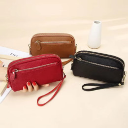 Zippered leather long wallet