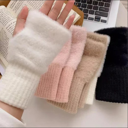 Mink velvet soft half finger gloves