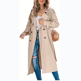 Women's Autumn/Winter Solid Color Casual Lapel Long Trench Coat