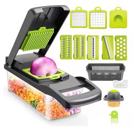 Vegetable slicer with seven blades and container