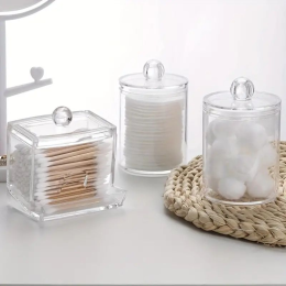 3pcs/1set Clear Plastic Swabs Holder With Lids