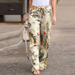 Printed cotton and linen women's trousers