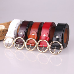 Waistband Strap Golden Round Buckle Leather Belt