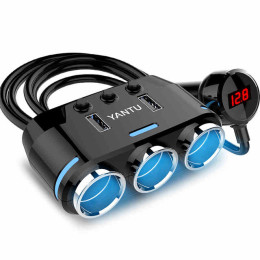 3-Socket Cigarette Car Lighter Power Adapter 12V/24V DC Outlet Splitter with 3.1A Dual USB Car Charger