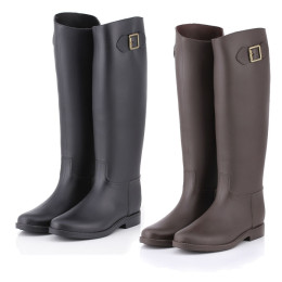  Women New Fashion Rain High Knee Length Black Rubber Boots Shoes 