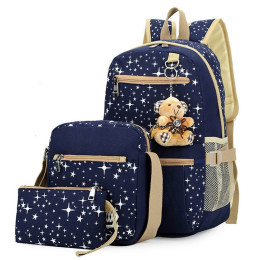 3pcs/set Women Grils Star Printing Cute Backpacks With Bear decorate