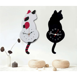 Creative Cute Wagging Tail Cat Wall Clock