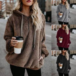 Women Winter Warm Plush Hooded Loose Casual Pullovers