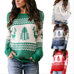 Christmas sweater female explosion models geometric elk jacquard sweater