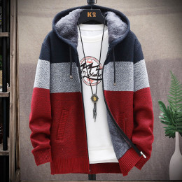 Plush sweater coat color block knitted cardigan