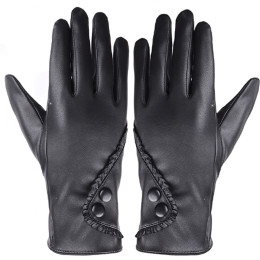 Autumn Winter Women Lady Black Leather Gloves