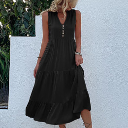 Sleeveless Loose V-neck Casual Solid Color Dress