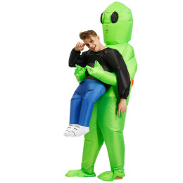 Green Alien Carrying Human Costume