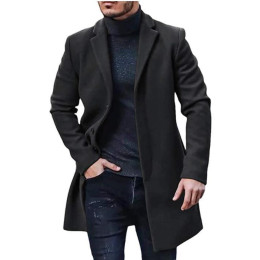 Men's solid color warm mid-length coat