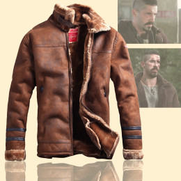 Winter Men vintage retro fur leather jacket warm coats