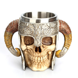 Stainless Steel Skull  Beer Goat Horn Resin Coffee skull Cup