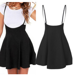 Women Strappy Black Dress Pleated Mini Short Skirts