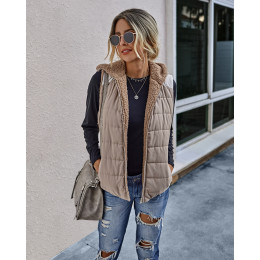 Winter Warm Plush Jackets Women Double Sided Vest Hooded Ladies Solid Colour Casual Pockets Coats Vests Outwear chaleco mujer 30