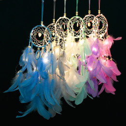 Feathers Wall Hanging Decor Dream Catcher Wind Chimes  Led  String Lights