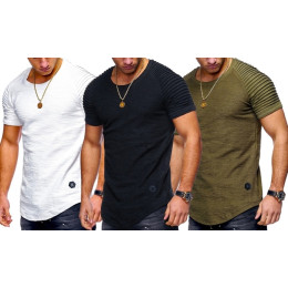 Men Round Neck Slim Striped Fold Raglan Sleeve Style T-shirt