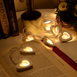 10 LED Warm Wooden Heart Shape String Fairy Lamp For Xmas