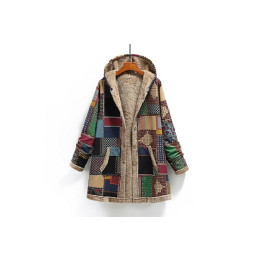 Cotton and Linen Print Hooded Plush Jacket