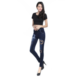 Woman Jean Leggings Cotton Print Hole Seamless Loving Jeans