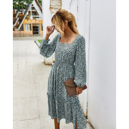 Square Neck Floral Long Dress