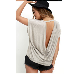 Ladies Solid Color Backless T-Shirt