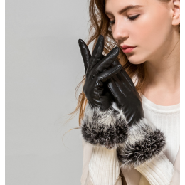 Women Sheepskin Rabbit fur Warm Gloves