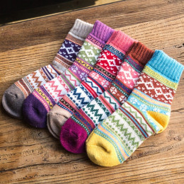 5 Pairs Womens Wool Vintage Style Thermal Thick Warm Winter Crew Socks