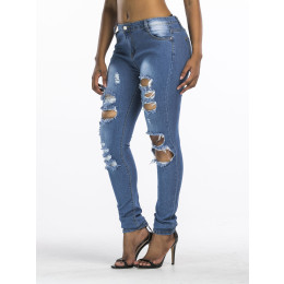 Women Denim Skinny Ripped Pants Stretch Hole Jeans Slim Trouser