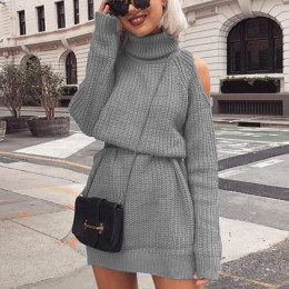 Women's knitted dress with high collar