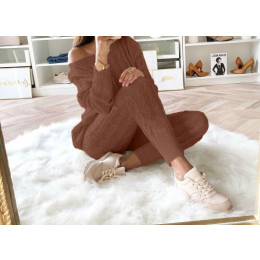 Autumn Winter Casual Knitted Tracksuit Set Women Solid 2 Piece Set