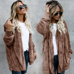 Faux Fur Teddy Bear Coat Jacket Women Fashion Open Point Hooded Coat