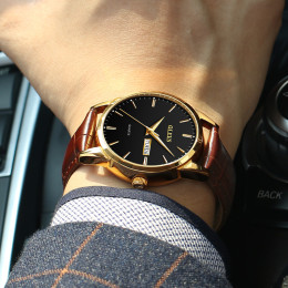 Men's Leather Waterproof 24 hour Date Quartz Wrist Watch